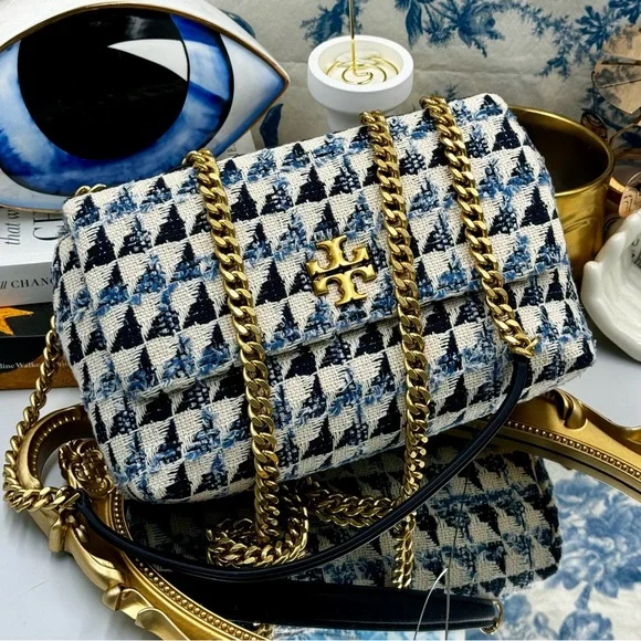 🆕TORY BURCH 🧿 NWT Kira Chevron Tweed Small Convertible Shoulder Bag, Tory Navy - Picture 6 of 14